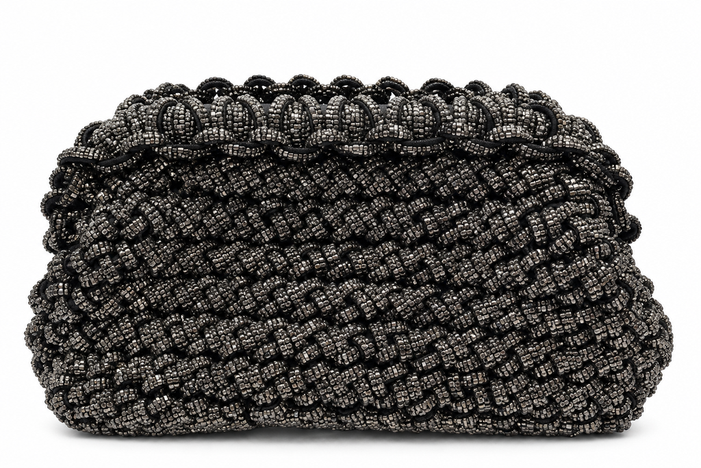 Charcoal Crystal Woven Clutch