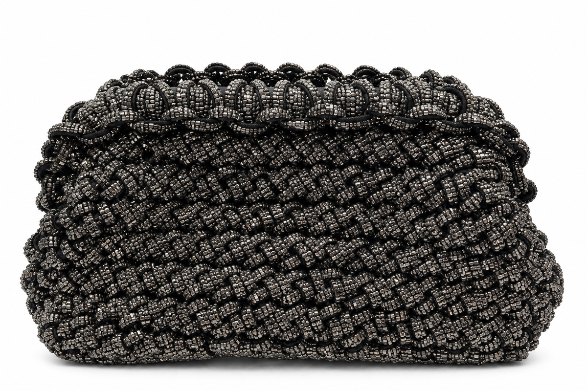 Charcoal Crystal Woven Clutch