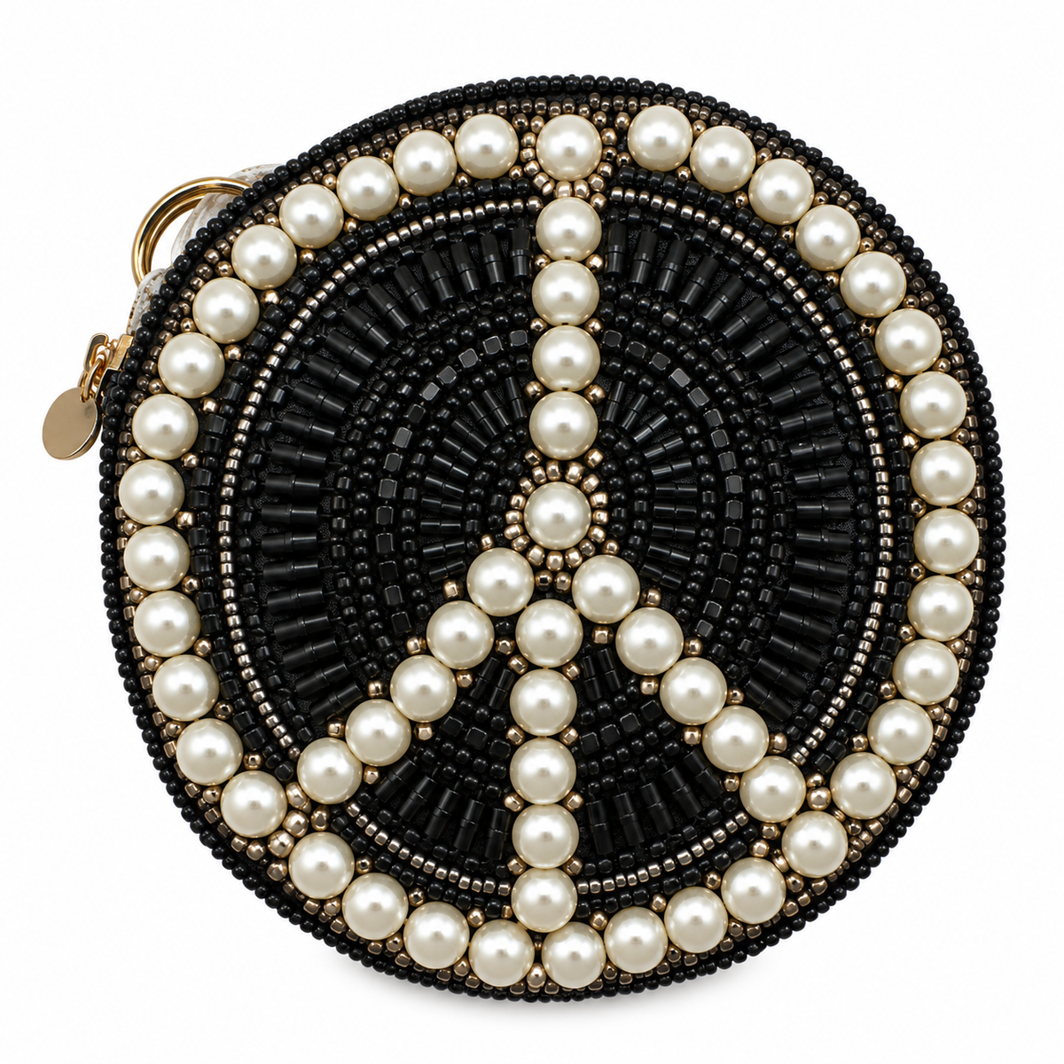 Mary Frances Pearl Peace Sign Beaded Coin Purse