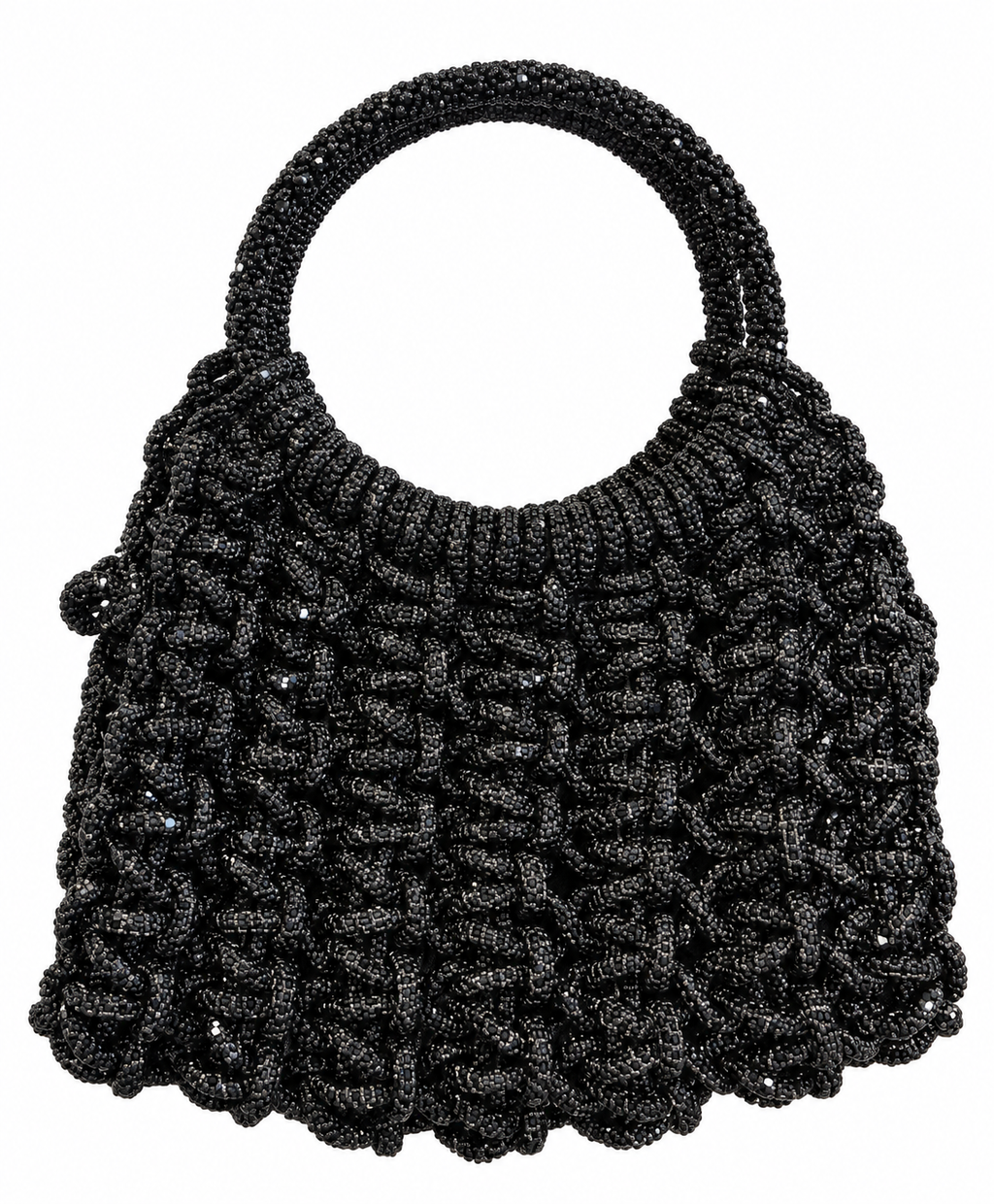 Handwoven Black Rhinestone Cord Mini Handbag