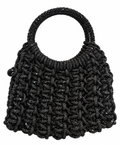 Handwoven Black Rhinestone Cord Mini Handbag