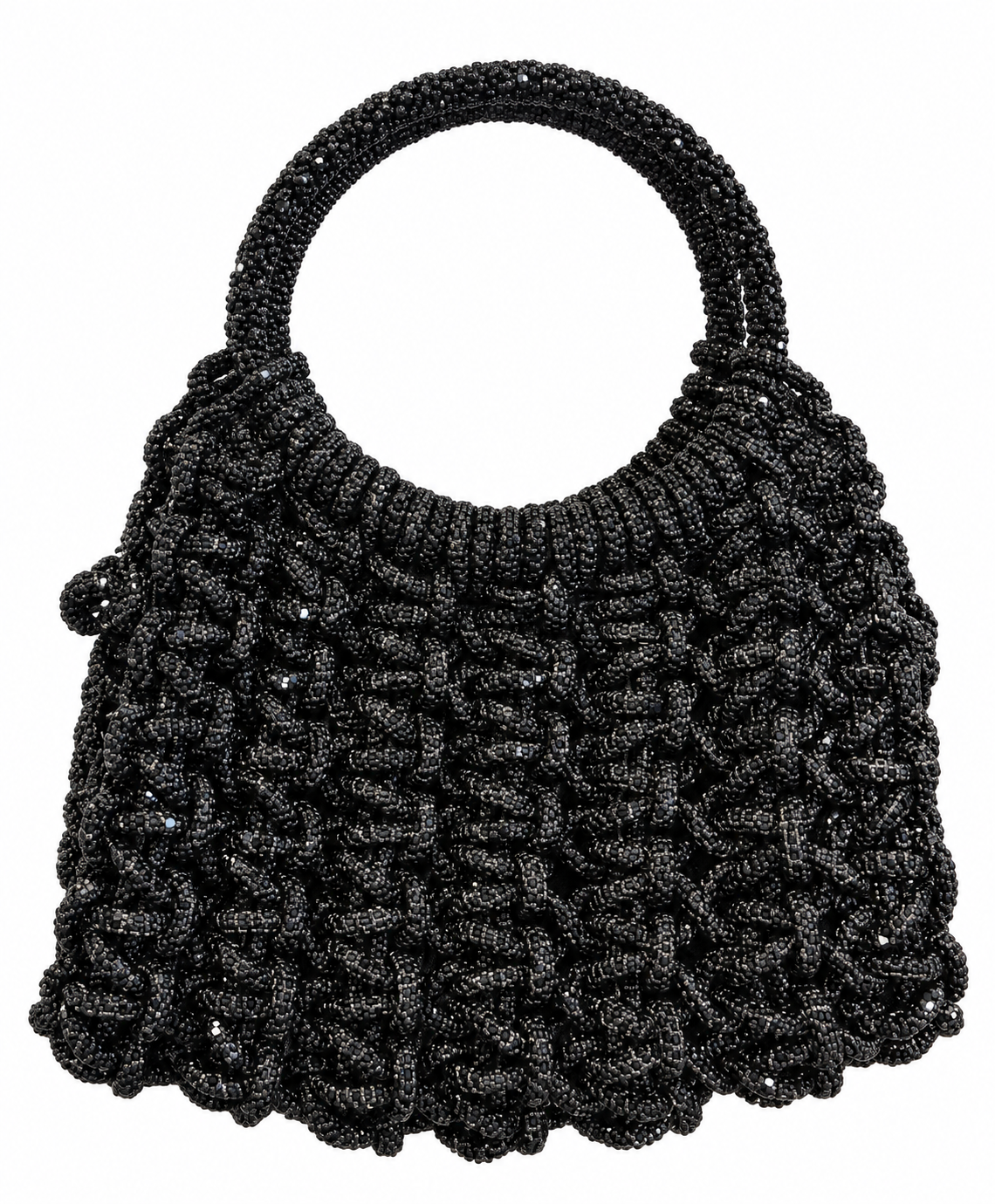 Handwoven Black Rhinestone Cord Mini Handbag
