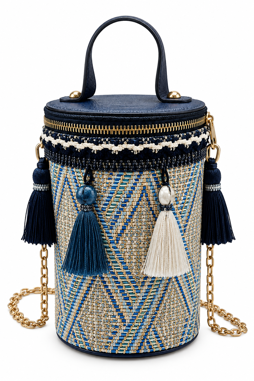 Geometric Tassel Bucket Bag - Vintage