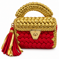 Red & Gold Braided Mini Handbag with Tassel