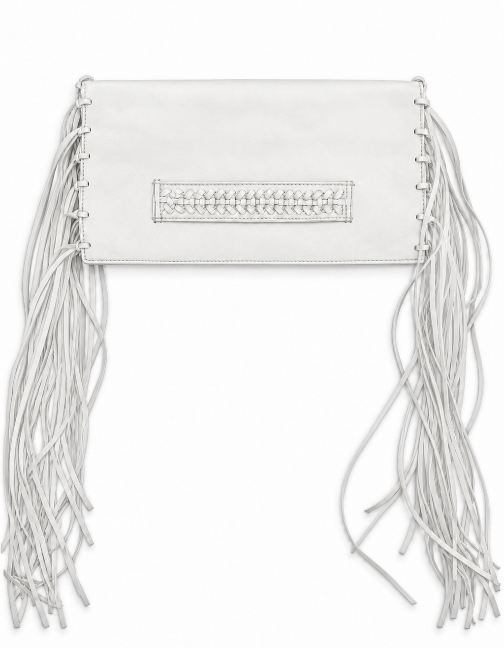 White Leather Fringe Handbag