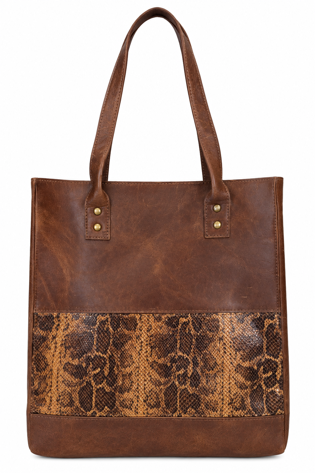 Faux Brown Leather & Animal Print Tote Bag