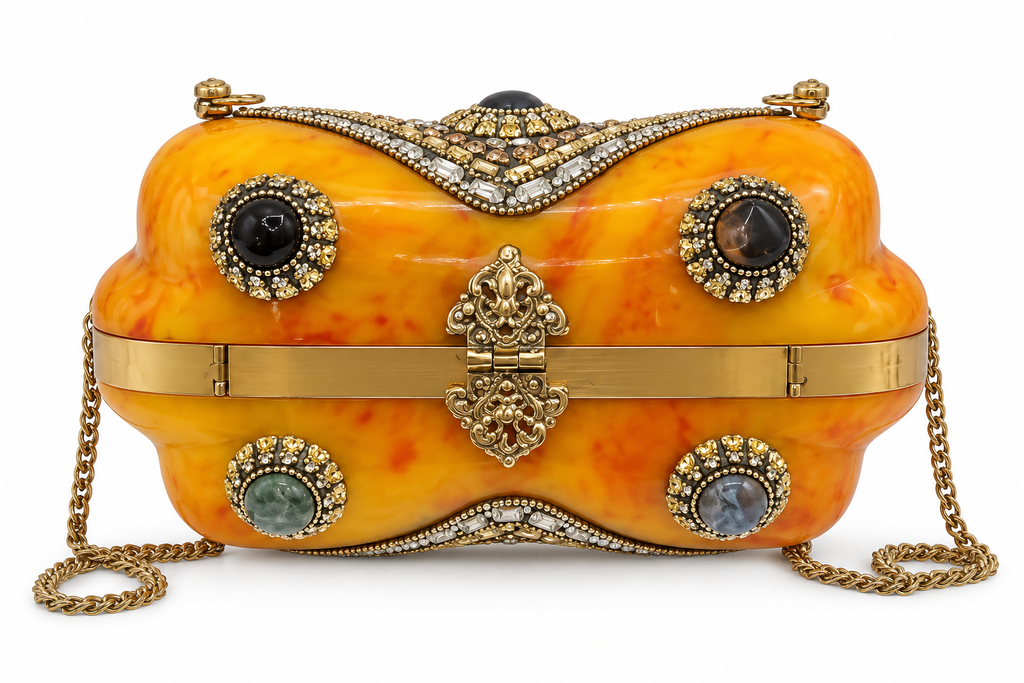 Turkish Amber Resin & Ornate Metal Crossbody Bag