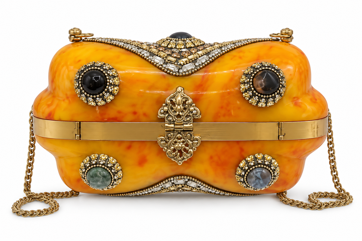 Turkish Amber Resin & Ornate Metal Crossbody Bag
