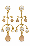 Arra by Aradhana Peach Moonstone & Pearl Chandelier Earrings