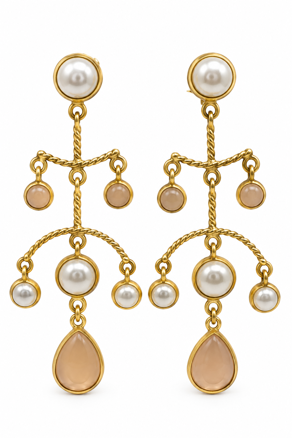 Arra by Aradhana Peach Moonstone & Pearl Chandelier Earrings