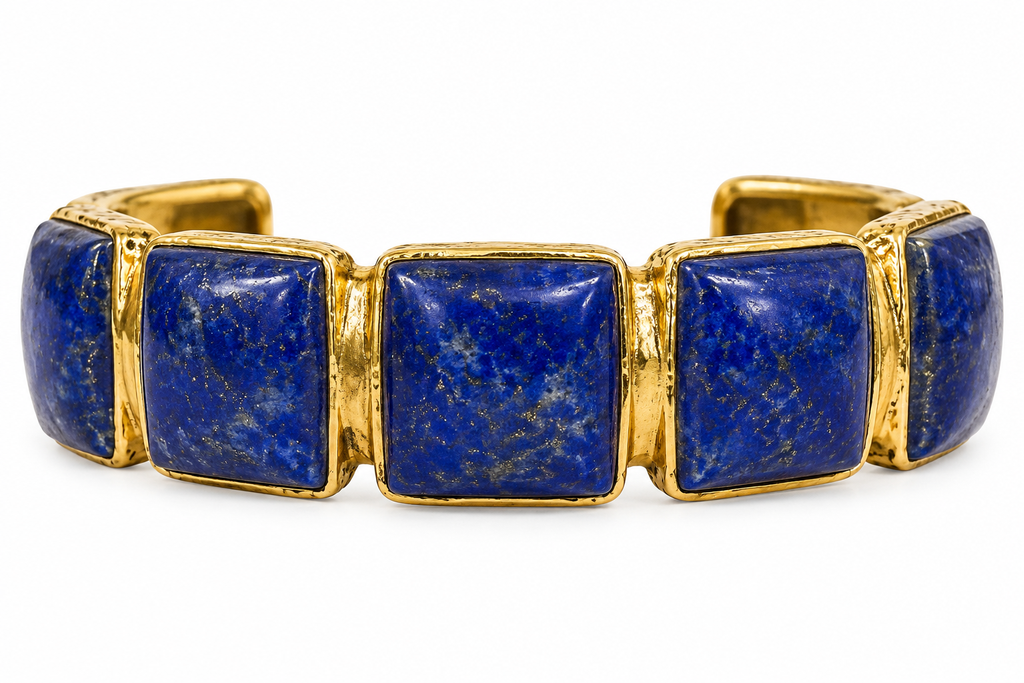 Lapis Lazuli Geometric Gold-Plated Cuff Bracelet