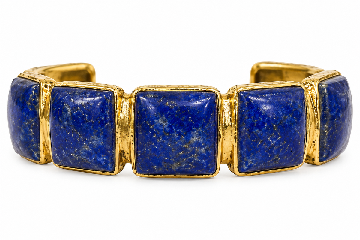 Lapis Lazuli Geometric Gold-Plated Cuff Bracelet