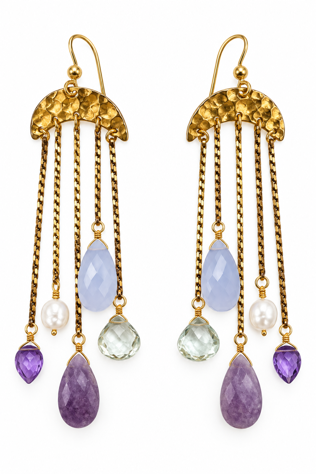 Gemstone & Pearl Umbrella Fringe Earrings