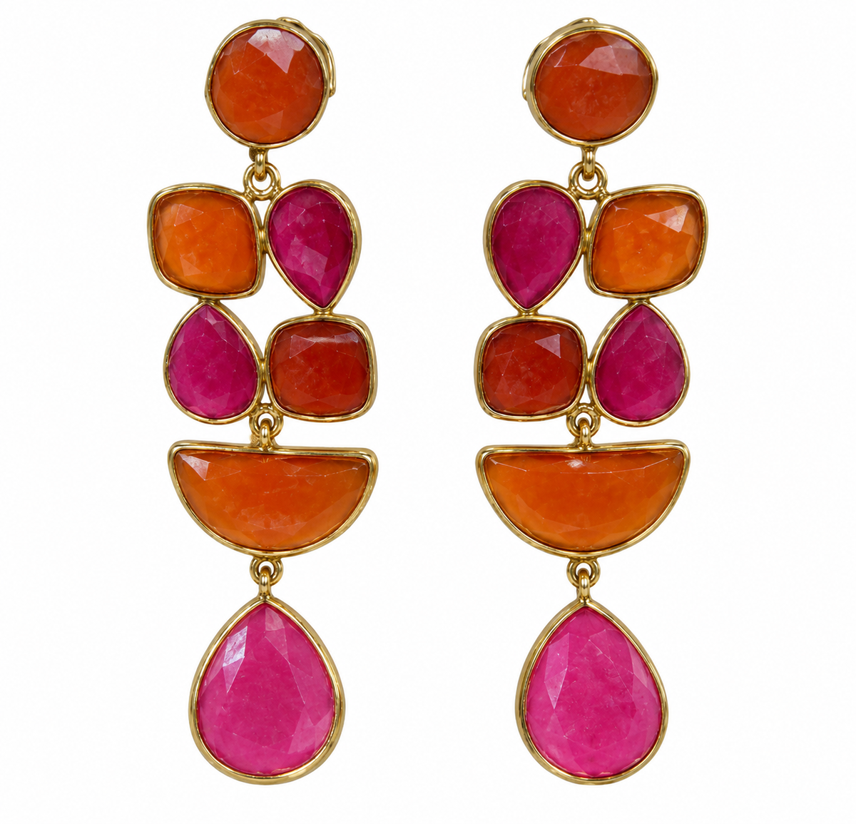 Pink Jade, Onyx & Carnelian Multicolor Drop Earrings