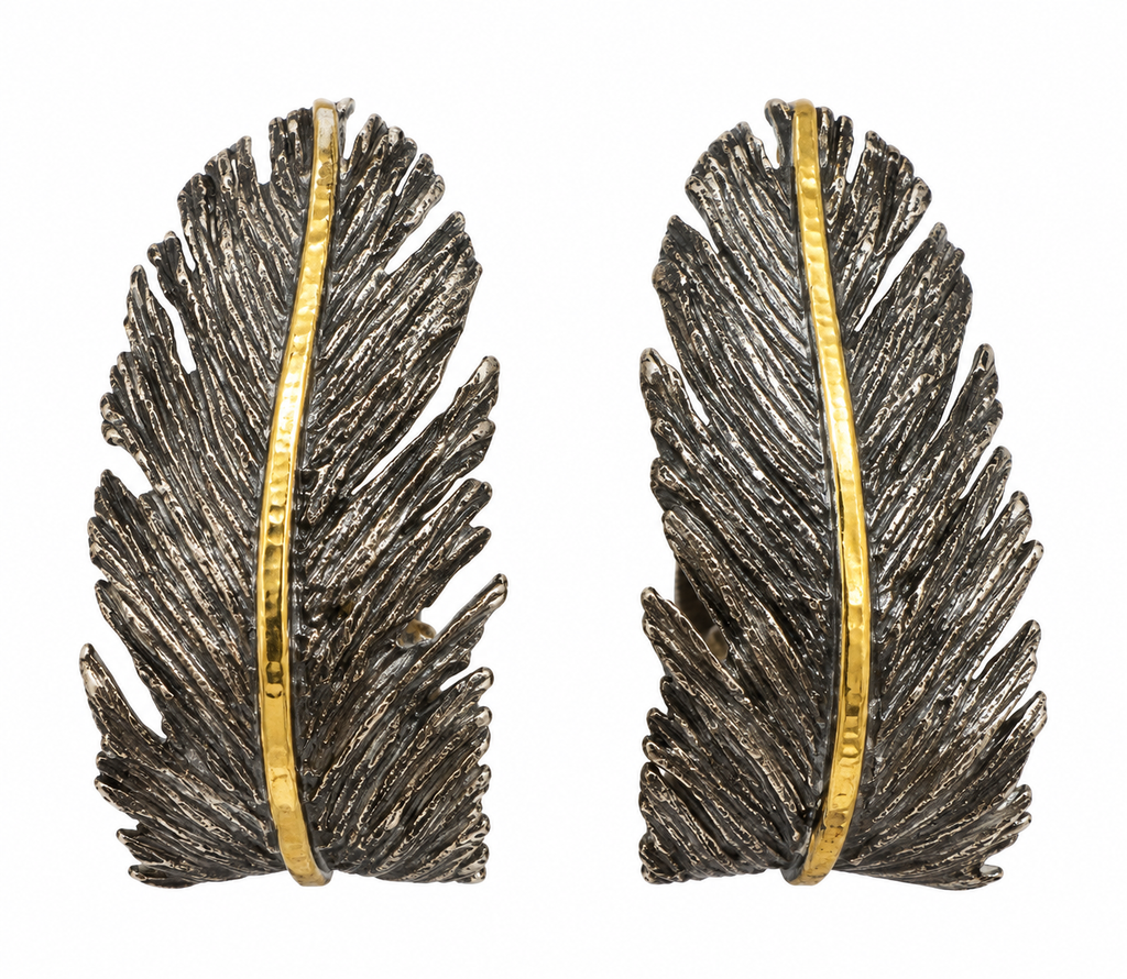 Handmade Two-Tone Feather Hoop Earrings