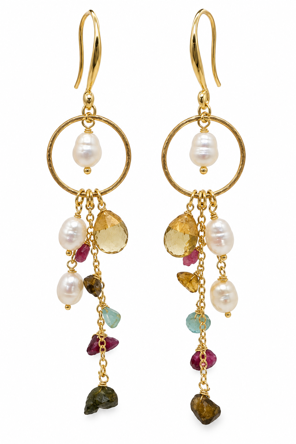 Freshwater Pearl & Gold Charm Earrings