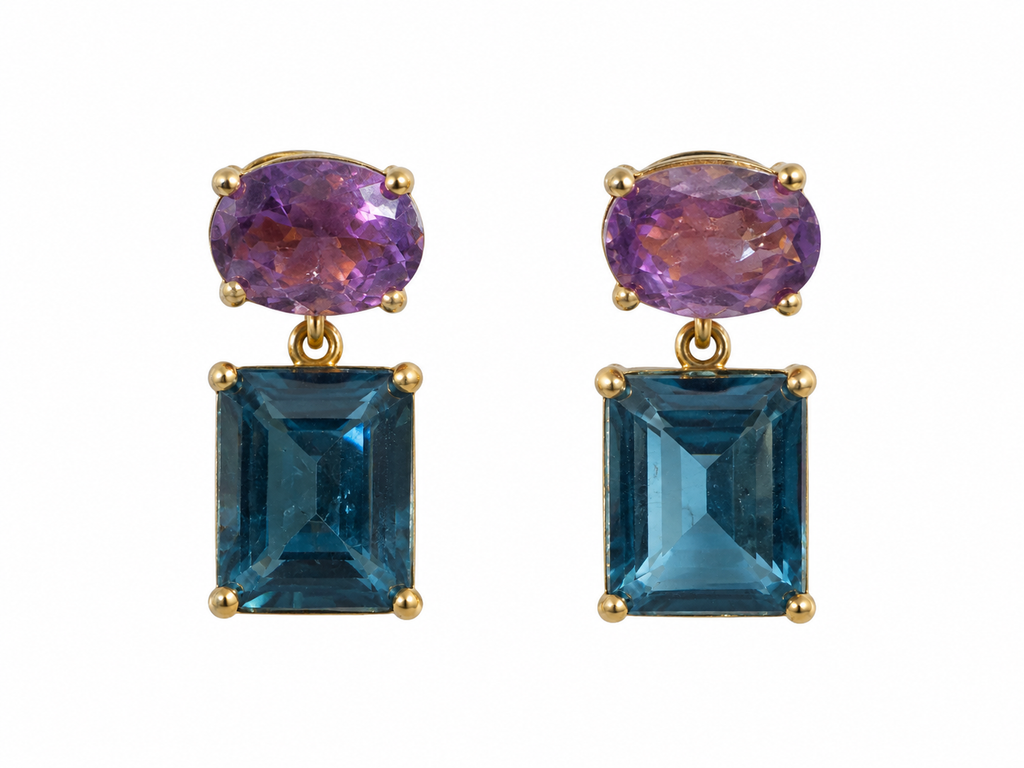 Iolite & Amethyst Geometric Stud Earrings