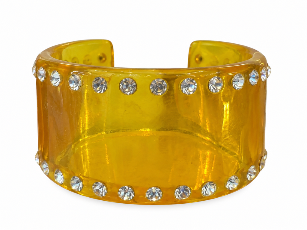Amber Acrylic & Rhinestone Cuff Bracelet - Vintage