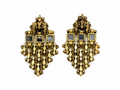 Antiqued Gold Mirror & Beaded Chandelier Earrings