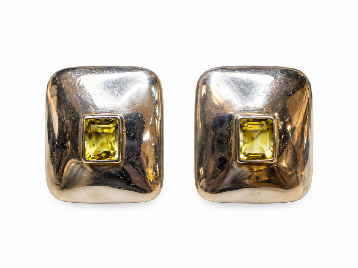Sterling Silver & Yellow Topaz Convertible Screw Back Earrings From Mexico - Vintage