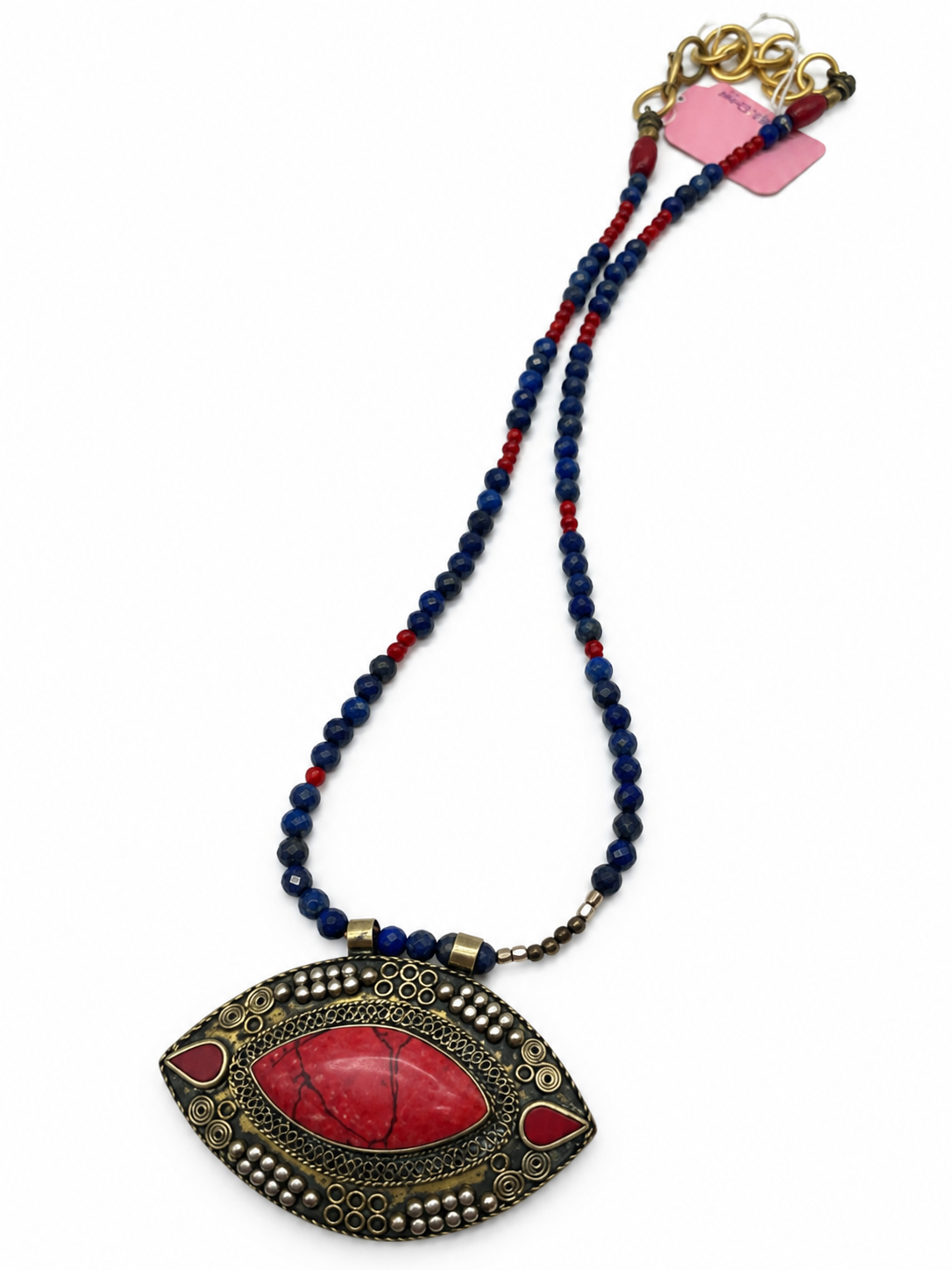 One-of-a-Kind Lapis Lazuli & Red Coral Pendant Necklace