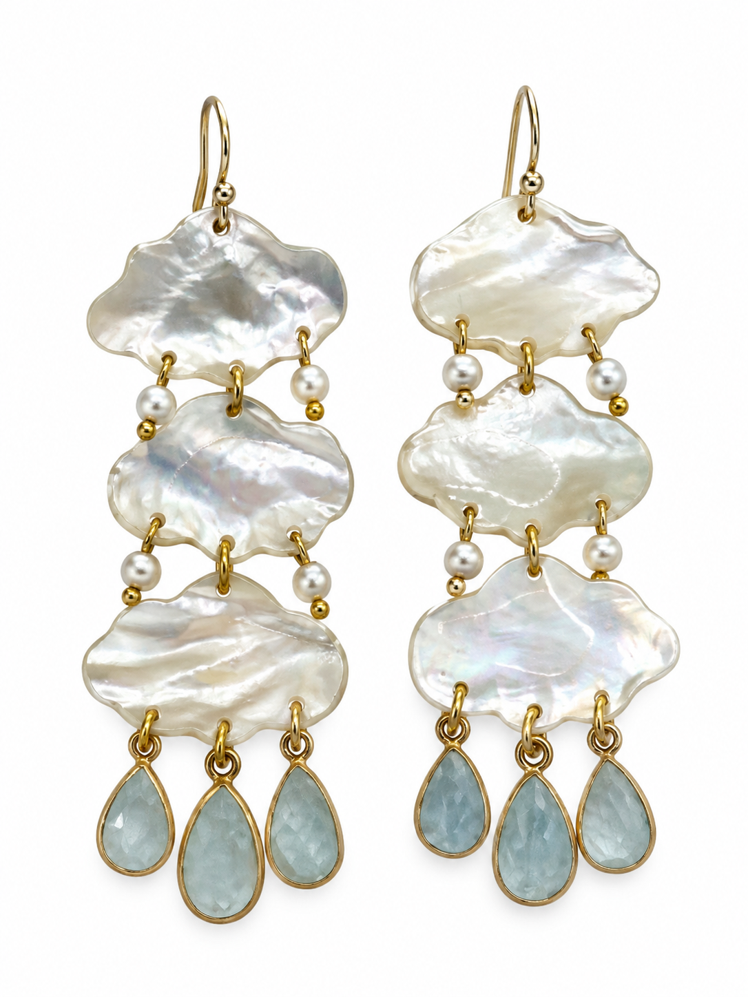 One-of-a-Kind Abalone & Blue Gemstone Chandelier Earrings