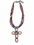 One-of-a-Kind Pink Conch, Lapis & Moonstone Cross Necklace