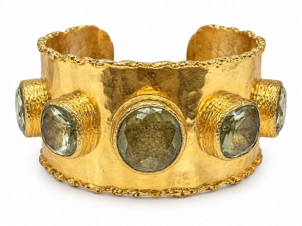 Quartz & Hammered Gold Cuff Bracelet