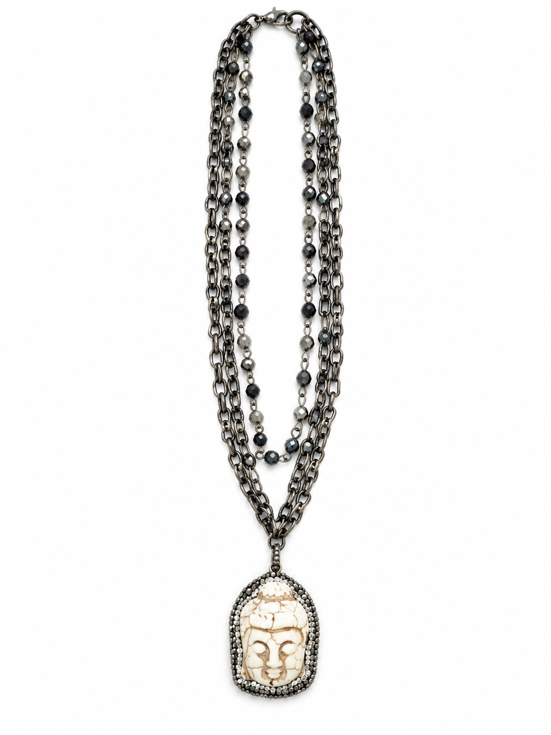 Love, Lisa Gunmetal Pavé Buddha Necklace