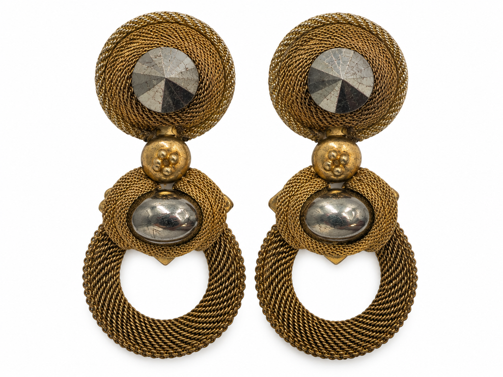1980s Gunmetal & Hematite-Style Geometric Clip Earrings - Vintage