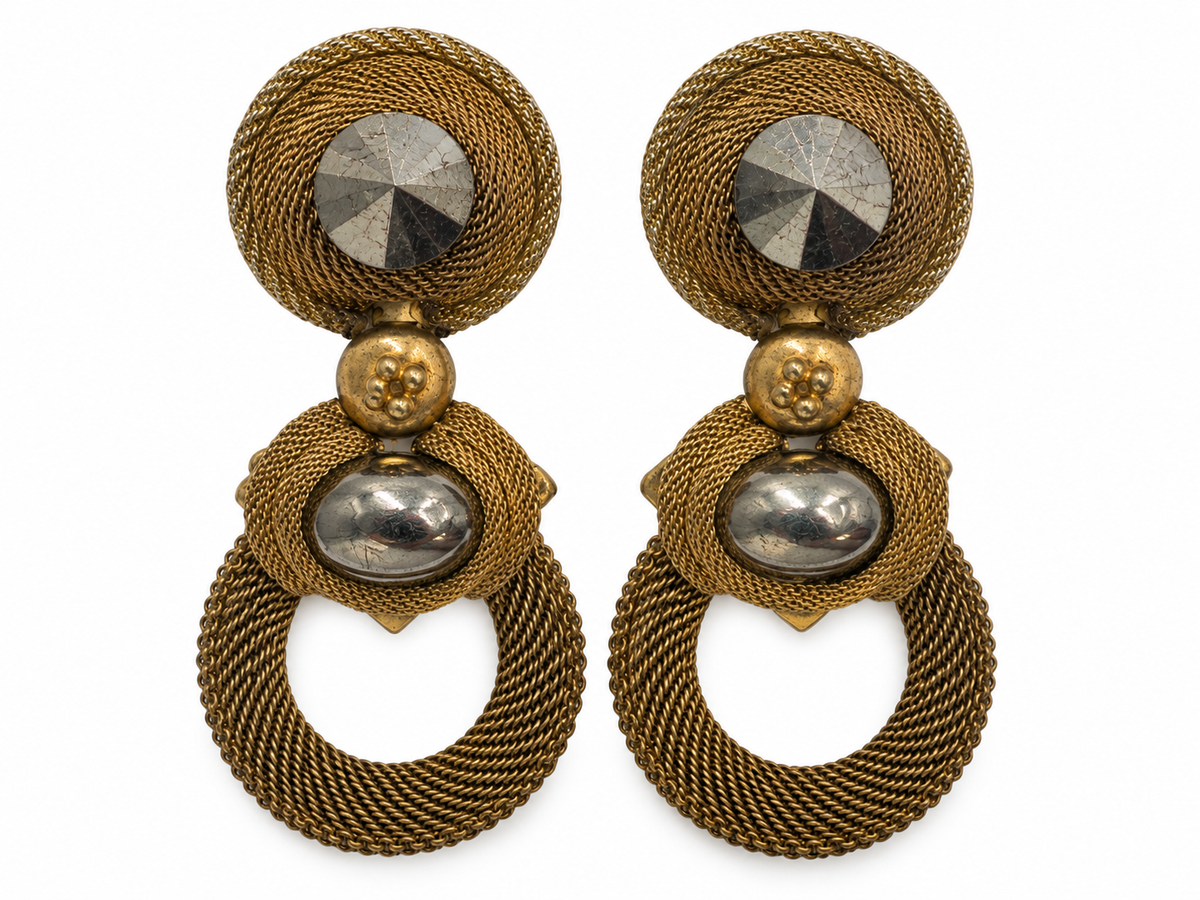 1980s Gunmetal & Hematite-Style Geometric Clip Earrings - Vintage