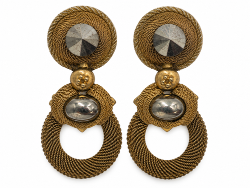 1980s Gunmetal & Hematite-Style Geometric Clip Earrings - Vintage