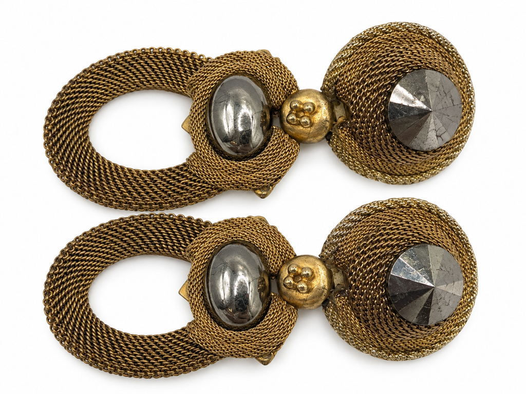 1980s Gunmetal & Hematite-Style Geometric Clip Earrings - Vintage