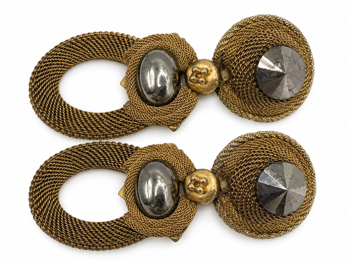 1980s Gunmetal & Hematite-Style Geometric Clip Earrings - Vintage