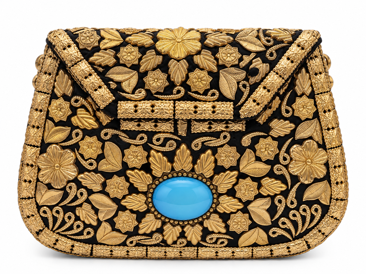 Ornate Gold Floral Embellished Crossbody Bag