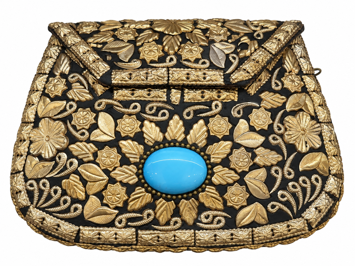 Ornate Gold Floral Embellished Crossbody Bag