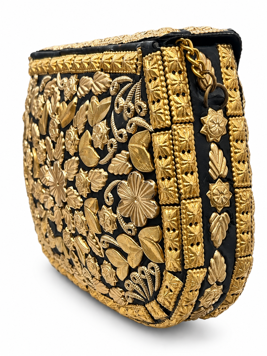 Ornate Gold Floral Embellished Crossbody Bag