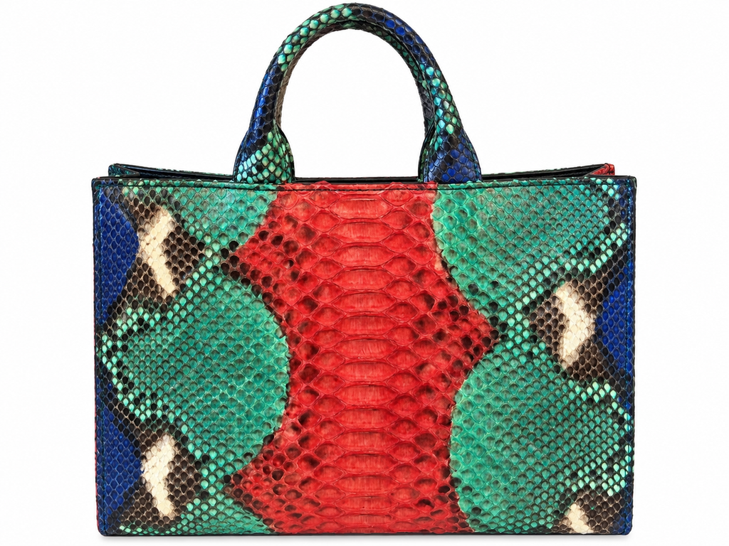 Red & Green Python Snakeskin Tote Bag