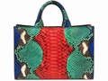 Red & Green Python Snakeskin Tote Bag