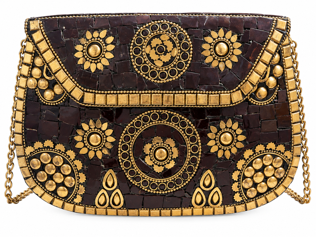 Espresso & Antique Gold Mosaic Crossbody Bag