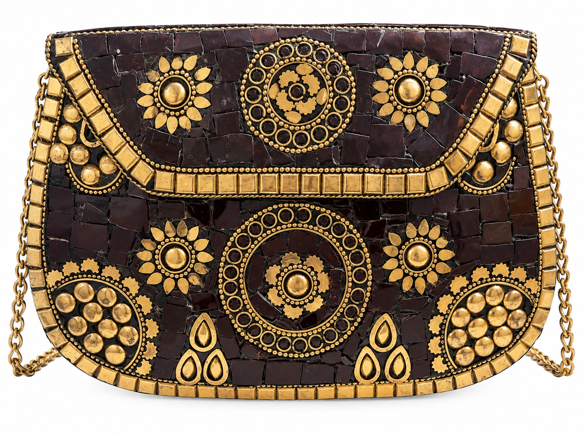 Espresso & Antique Gold Mosaic Crossbody Bag