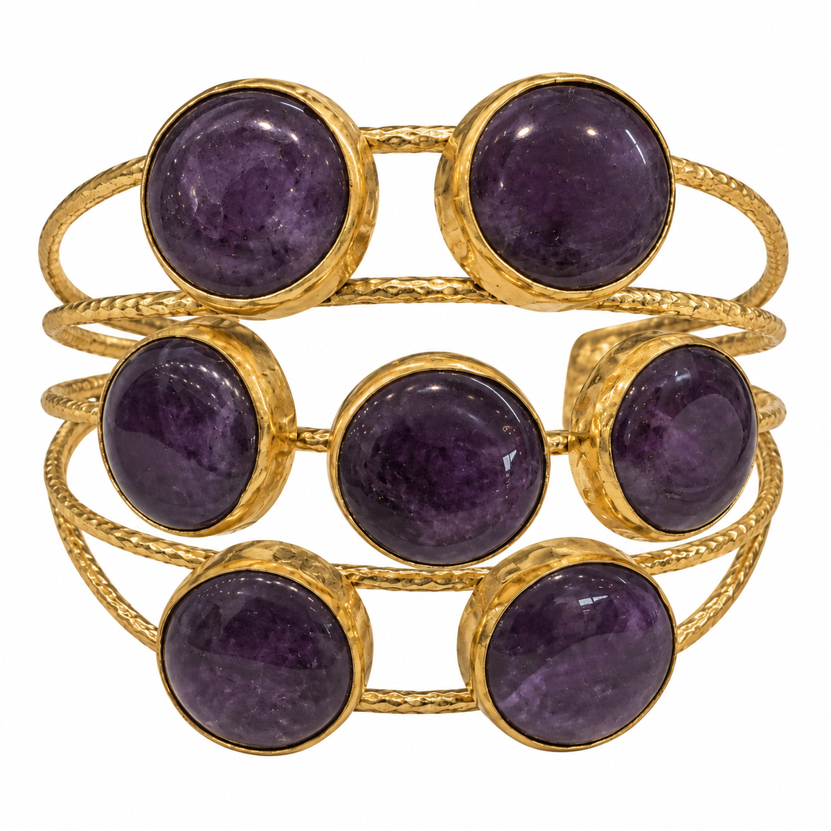 Amethyst 14K Gold-Plated Openwork Cuff Bracelet
