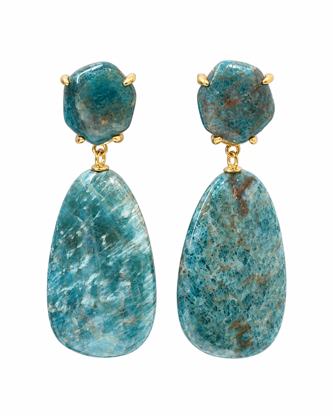 Blue Apatite Gold-Plated Teardrop Earrings
