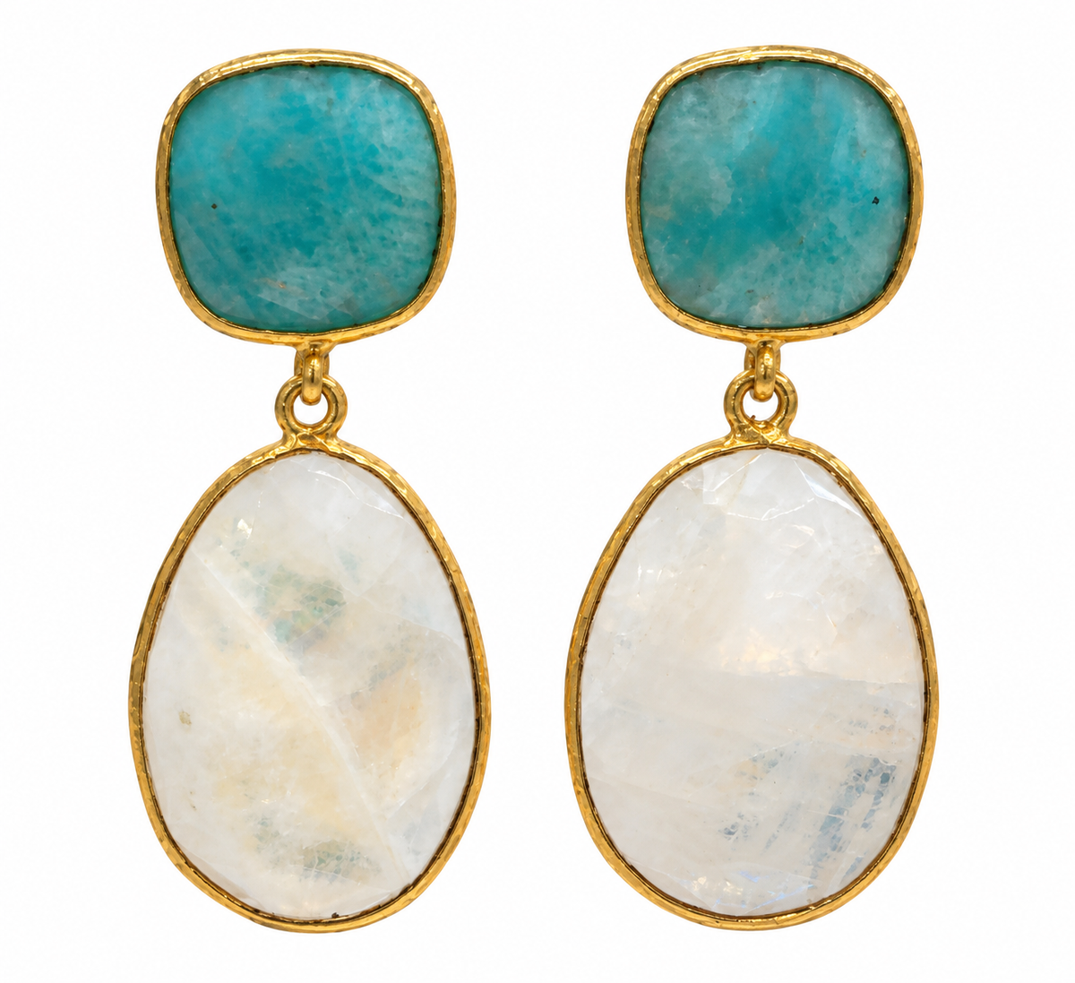 Amazonite & Rainbow Moonstone Double Drop Earrings
