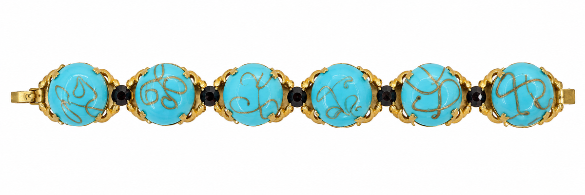 Mid-Century Turquoise & Garnet Rhinestone Bracelet - Vintage