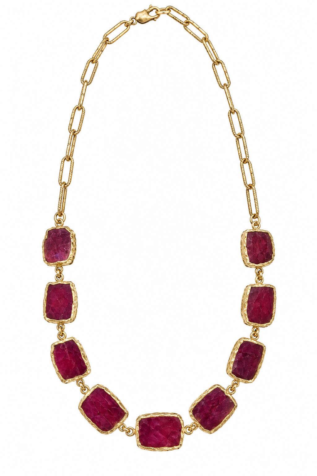 Raw Ruby Slice & Gold-Filled Link Necklace