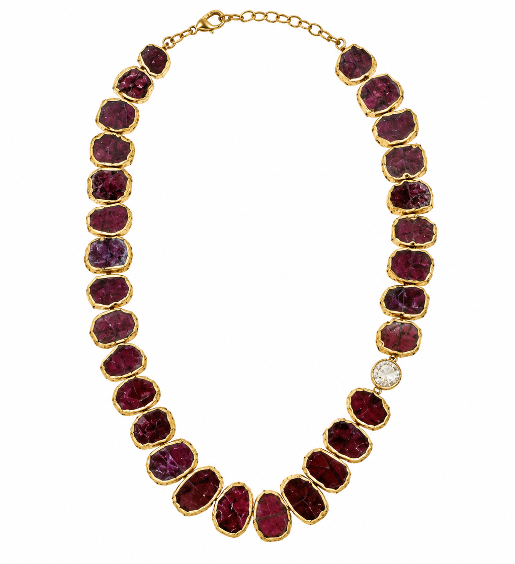 Raw Garnet & Polki Diamond Statement Necklace