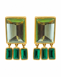 Green Tourmaline & Quartz Geometric Drop Earrings
