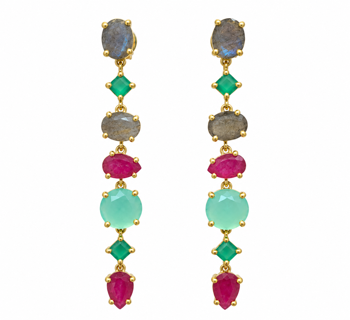 Fuchsia Onyx & Mixed Gemstone Drop Earrings
