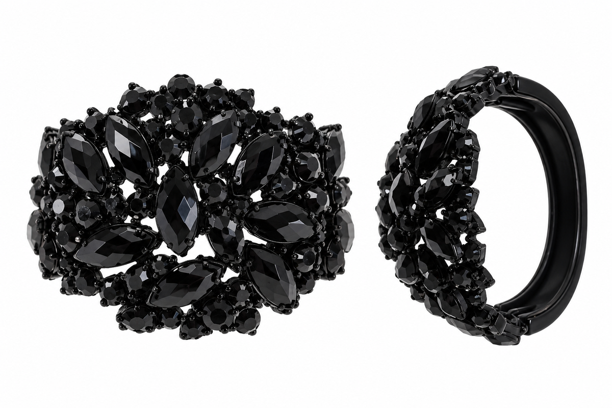 Black Marquise Rhinestone Statement Cuff - Vintage
